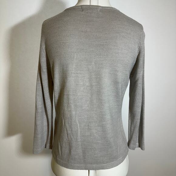 Evan Picone Gray Floral Embroidered 3/4 Sleeve Sweater Womens Size Small Vintage - Picture 6 of 10